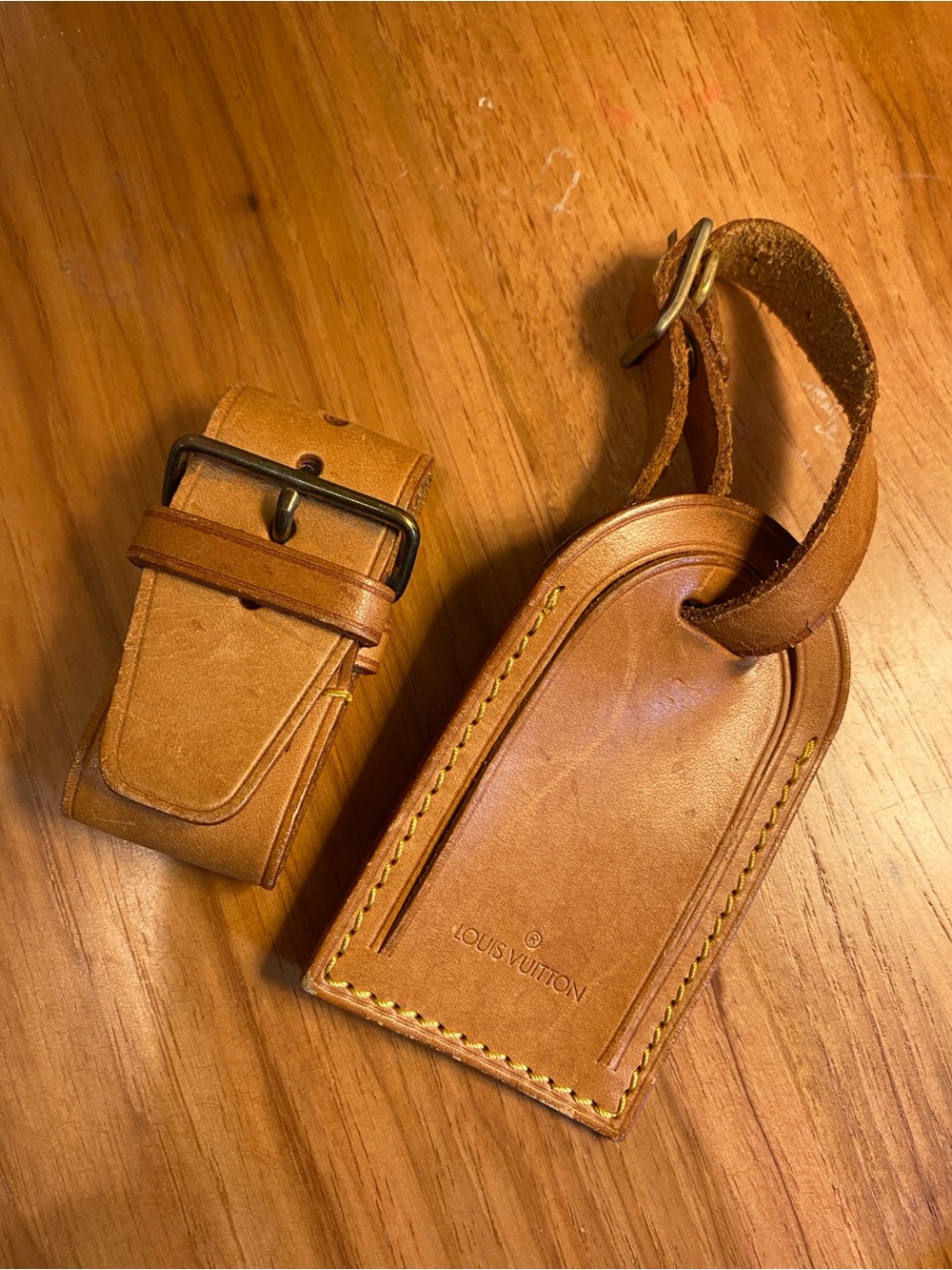 Louis Vuitton Tan Leather Luggage Tag & Strap Set